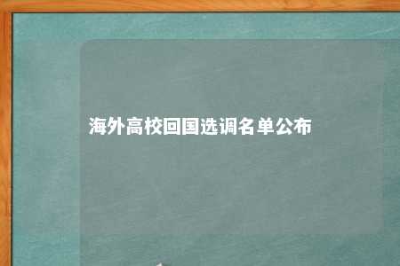 海外高校回国选调名单公布